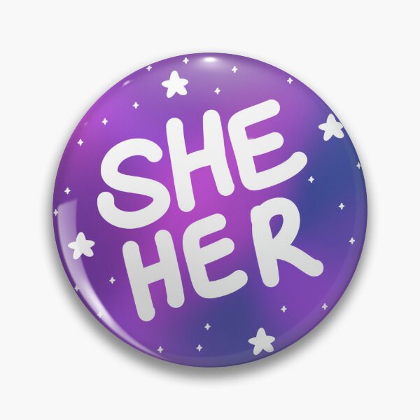 Item preview, She/her space pronoun pin designed and sold by dreamsclouds.