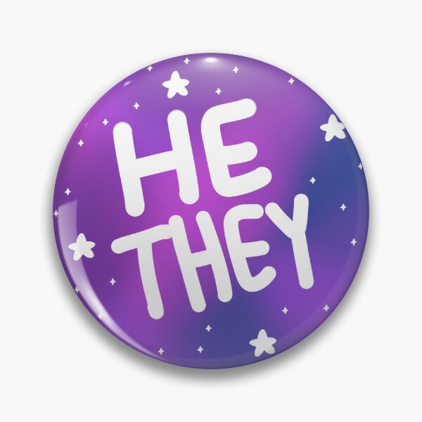 Item preview, He/they space pronoun pin designed and sold by dreamsclouds.