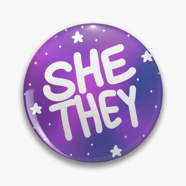 Item preview, She/they space pronoun pin designed and sold by dreamsclouds.