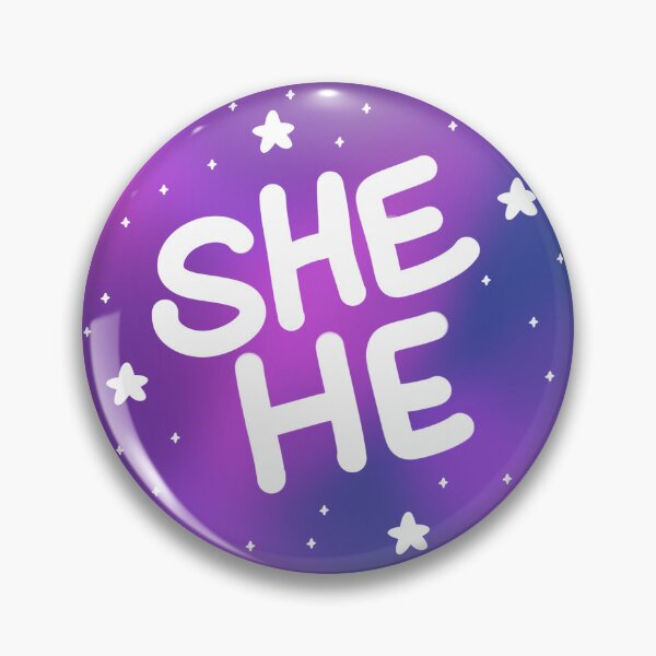 Item preview, She/he space pronoun pin designed and sold by dreamsclouds.