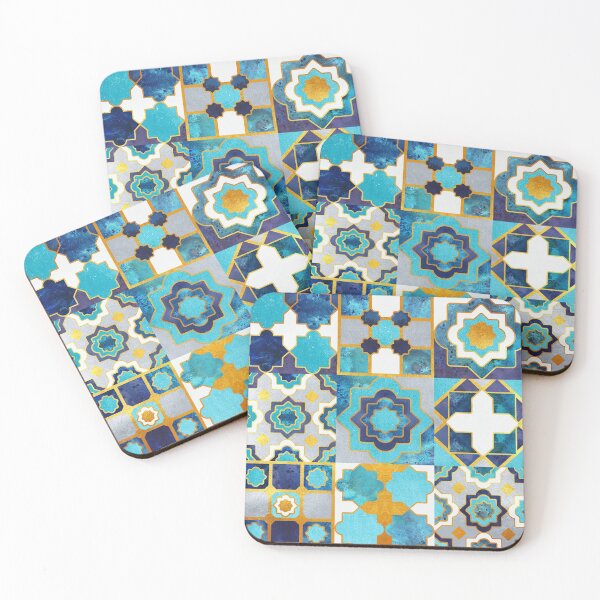 Item preview, Spanish moroccan tiles inspiration // turquoise blue golden lines designed and sold by SelmaCardoso.