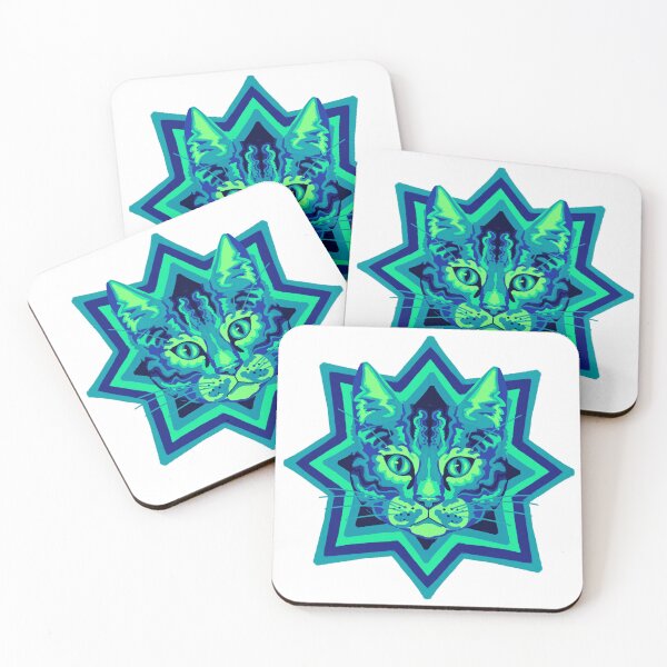 Item preview, Psychedelic cat placement- blue and green designed and sold by cema-textiles.