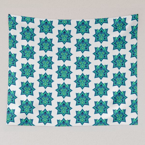Item preview, Psychedelic cat placement- blue and green designed and sold by cema-textiles.