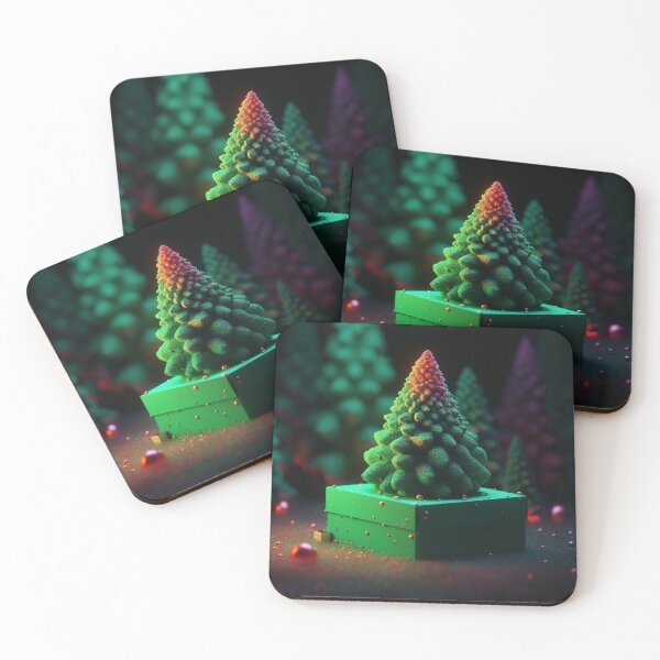 Item preview, Toy mini Christmas tree and gift box, neon lighting, bokeh background designed and sold by jetaiart.