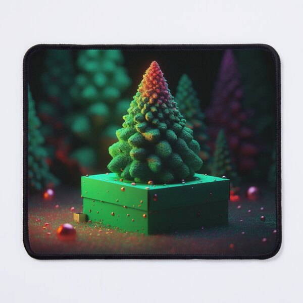 Item preview, Toy mini Christmas tree and gift box, neon lighting, bokeh background designed and sold by jetaiart.