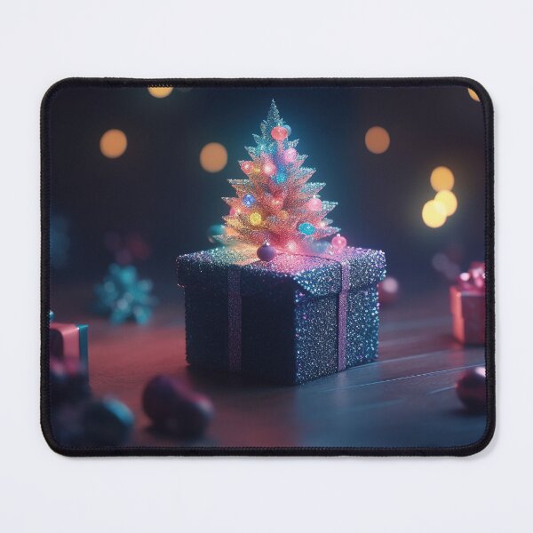 Item preview, Toy mini Christmas tree and gift box, neon lighting, bokeh background 2 designed and sold by jetaiart.