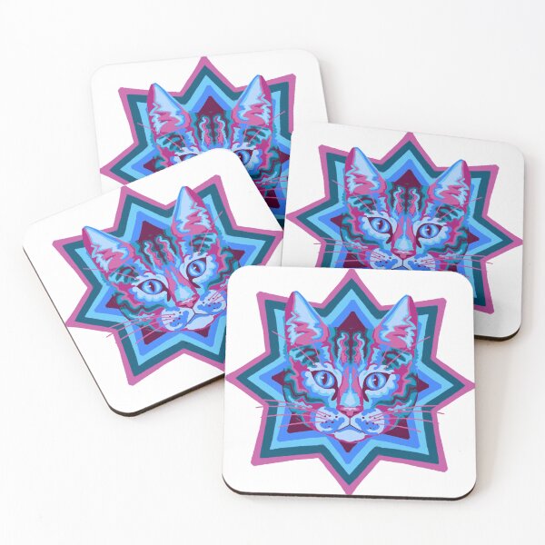 Item preview, Psychedelic cat placement- blue and pink designed and sold by cema-textiles.