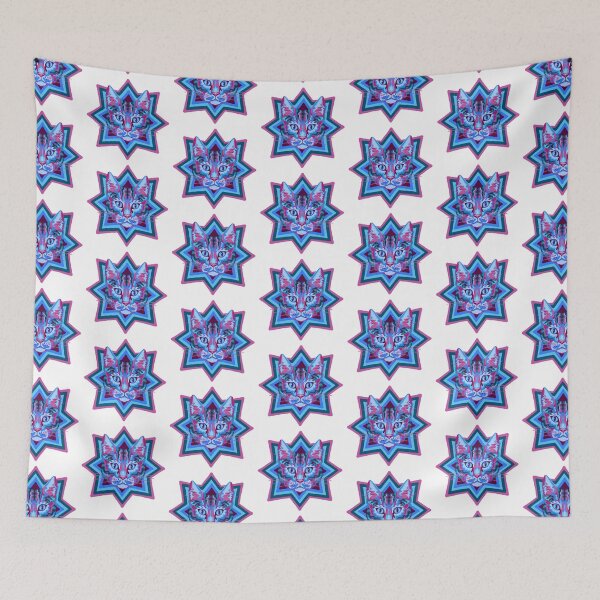 Item preview, Psychedelic cat placement- blue and pink designed and sold by cema-textiles.