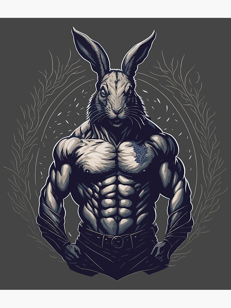 Bunny Brawn: A playful illustration of a muscular rabbit Poster by Gabriel  Alvarado