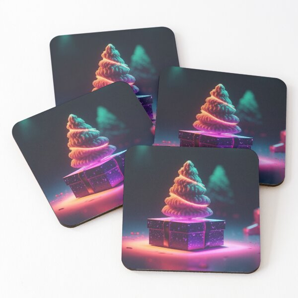 Item preview, Toy mini Christmas tree and gift box, neon lighting, bokeh background 3 designed and sold by jetaiart.