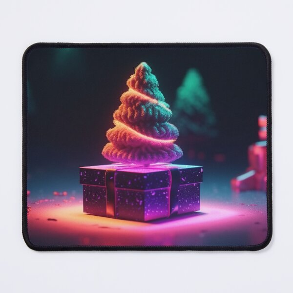 Item preview, Toy mini Christmas tree and gift box, neon lighting, bokeh background 3 designed and sold by jetaiart.