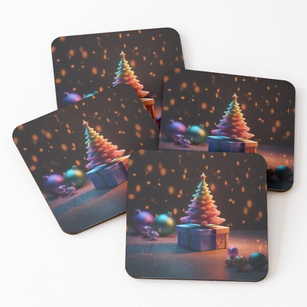 Item preview, Toy mini Christmas tree and gift box, neon lighting, bokeh background 5 designed and sold by jetaiart.