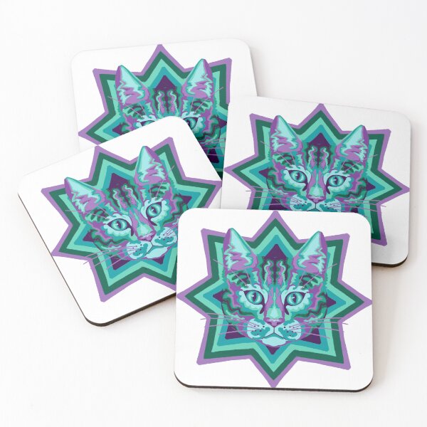 Item preview, Psychedelic cat placement- teal and purple designed and sold by cema-textiles.