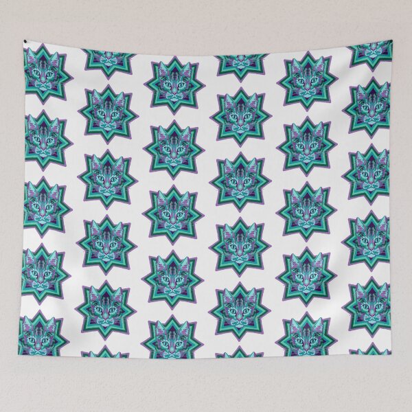 Item preview, Psychedelic cat placement- teal and purple designed and sold by cema-textiles.