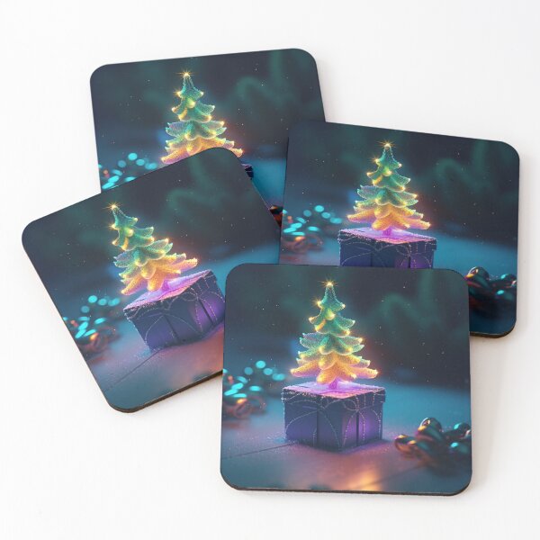 Item preview, Toy mini Christmas tree and gift box, neon lighting, bokeh background 6  designed and sold by jetaiart.