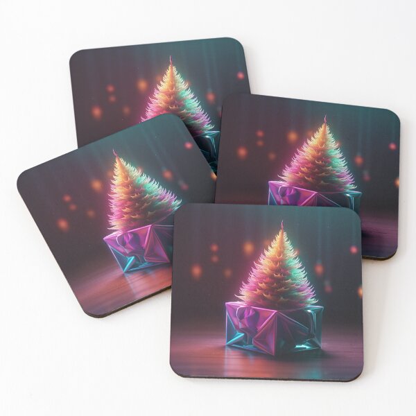 Item preview, Toy mini Christmas tree and gift box, neon lighting, bokeh background 8 designed and sold by jetaiart.