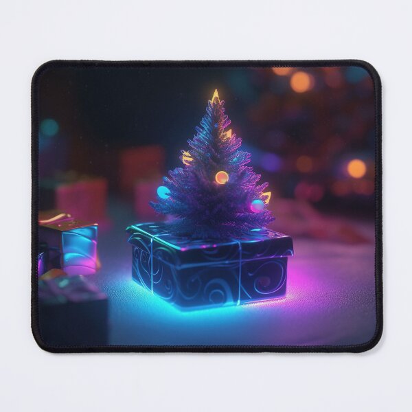 Item preview, Toy mini Christmas tree and gift box, neon lighting, bokeh background 9 designed and sold by jetaiart.