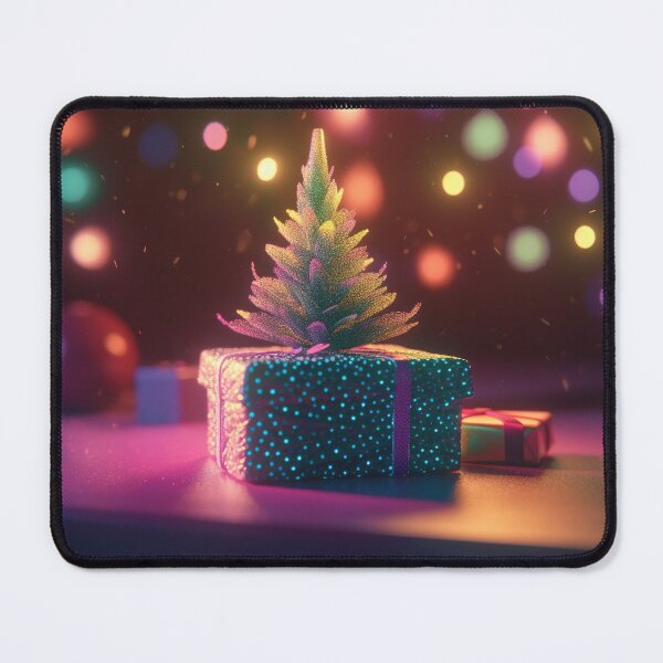 Item preview, Toy mini Christmas tree and gift box, neon lighting, bokeh background 10 designed and sold by jetaiart.