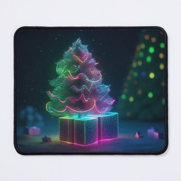 Item preview, Toy mini Christmas tree and gift box, neon lighting, bokeh background 11 designed and sold by jetaiart.