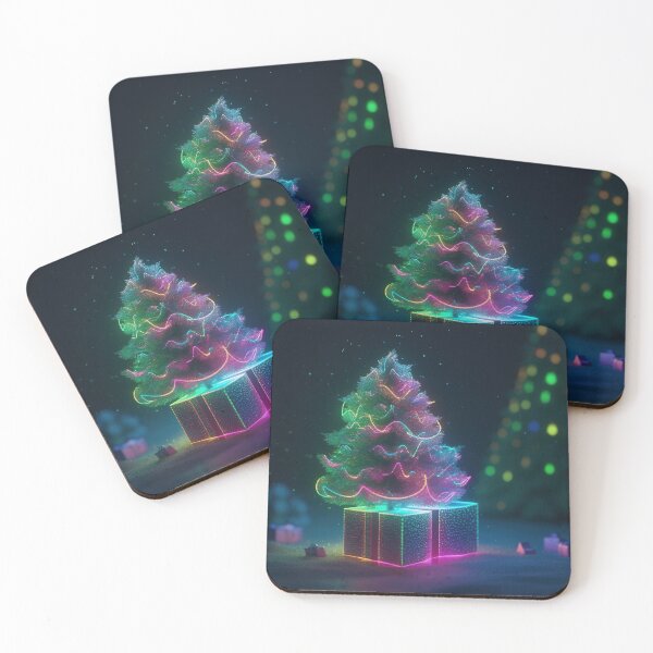 Item preview, Toy mini Christmas tree and gift box, neon lighting, bokeh background 11 designed and sold by jetaiart.