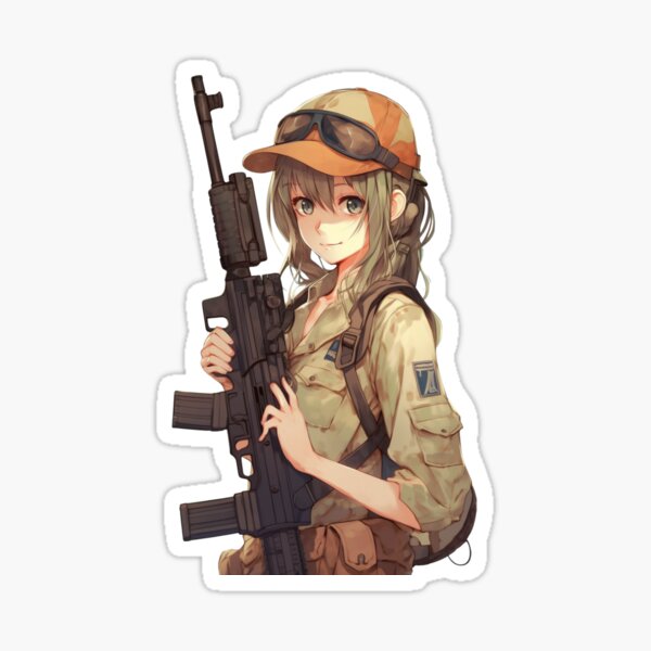 Vista previa del artículo con la obra «Una chica joven linda del operador que sostiene el rifle de asalto», diseñado y vendido por Maxon  ⭐⭐⭐⭐⭐.