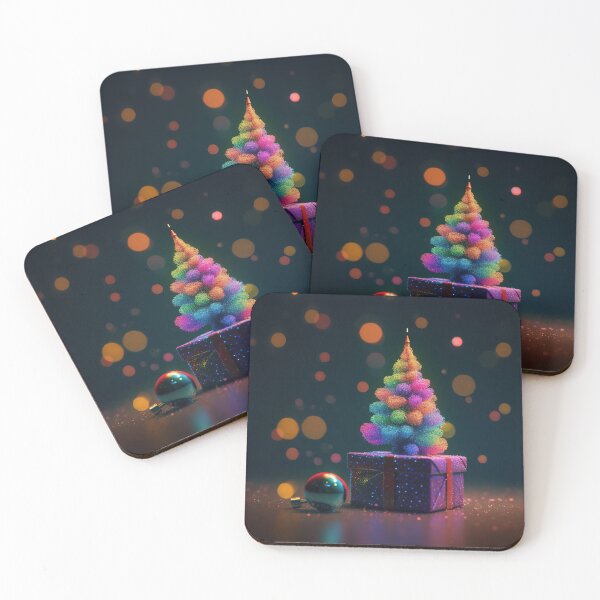 Item preview, Toy mini Christmas tree and gift box, neon lighting, bokeh background 11 designed and sold by jetaiart.