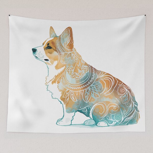 Item preview, A Corgi Overlaid with Bohemian Pattern in Watercolor - Boho Animals designed and sold by GVRDesign.