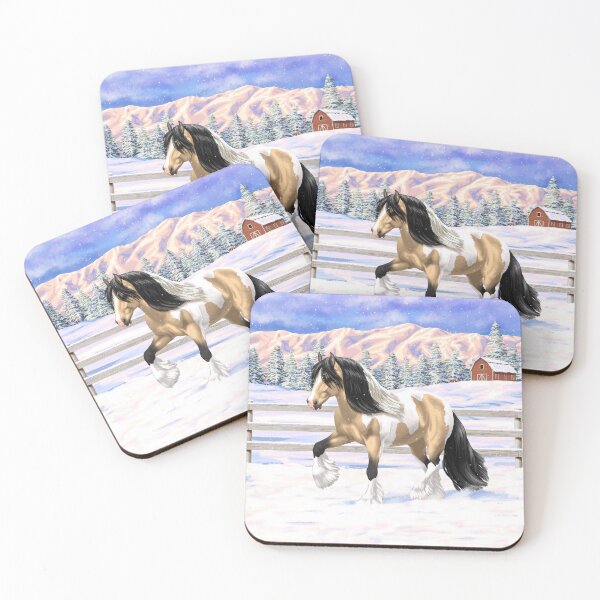 Item preview, Buckskin Pinto Skewbald Gypsy Vanner Draft Horse in Snow designed and sold by csforest.
