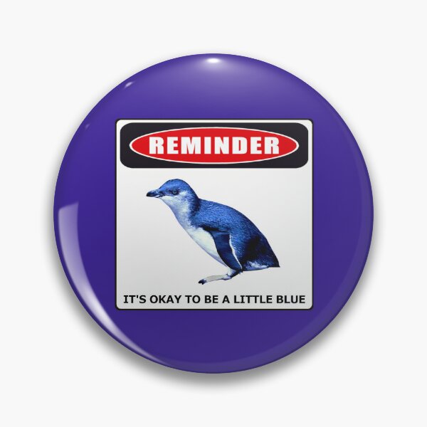 Item preview, Reminder danger sign it's okay to be a little blue penguin (Dark Purple #3A2096 background)  designed and sold by SBPenguins.