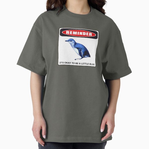 Item preview, Reminder danger sign it's okay to be a little blue penguin (Dark Purple #3A2096 background)  designed and sold by SBPenguins.