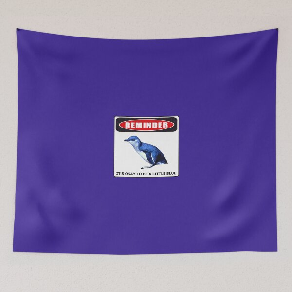 Item preview, Reminder danger sign it's okay to be a little blue penguin (Dark Purple #3A2096 background)  designed and sold by SBPenguins.