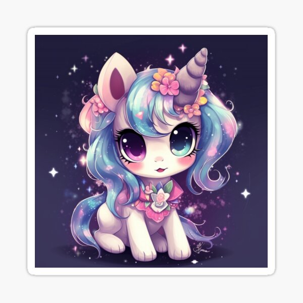 Whimsical Wonders: Embrace the Cute and Kawaii Rainbow Unicorn Anime Magic  | Sticker