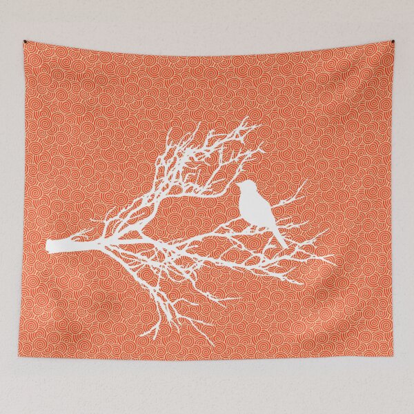 Item preview, Bird on a Branch, White Against Coral Orange  designed and sold by Marymarice.