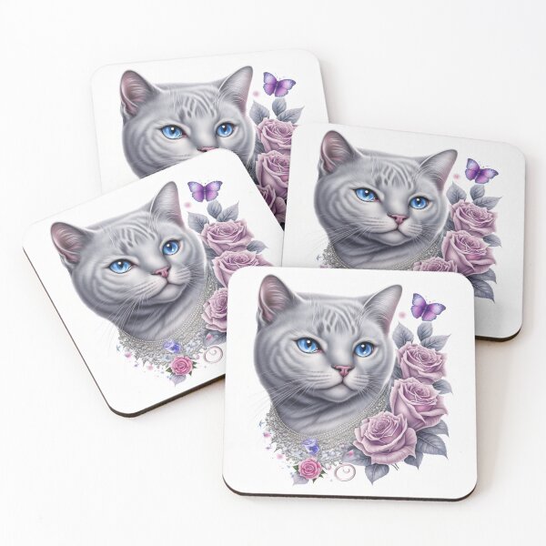Artikelvorschau, White British Shorthair With Roses entworfen und verkauft von Nocturne  Paws.