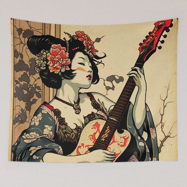 Item preview, Traditional Japanese Geisha Playing Guitar designed and sold by entwithanaxe.