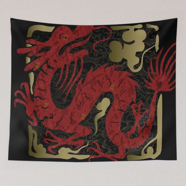 Item preview, Chinese red dragon seal with floral and cloud pattern designed and sold by LiberaCaballo.