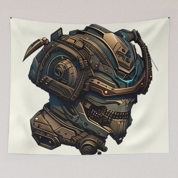 Item preview, The Synthesis of Man and Machine - A Skull with a Futuristic Helmet designed and sold by GalihDA.
