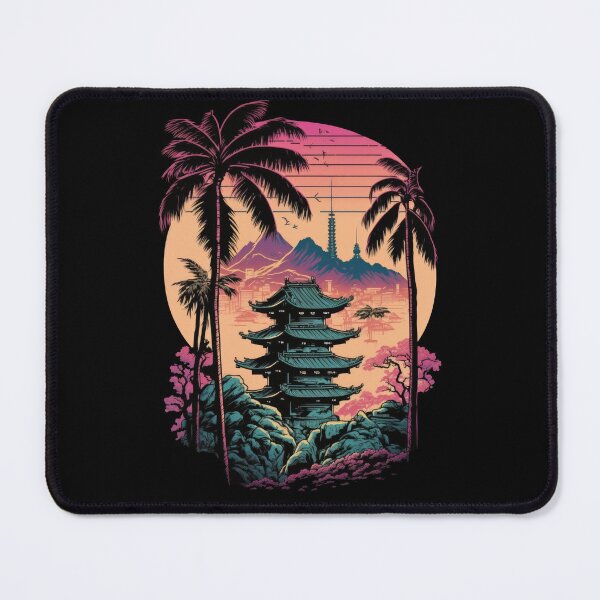 Item preview, Retrowave Tokyo Pagoda Sunset With Palm Trees designed and sold by SamuraiSwords.
