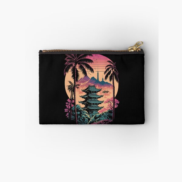 Item preview, Retrowave Tokyo Pagoda Sunset With Palm Trees designed and sold by SamuraiSwords.