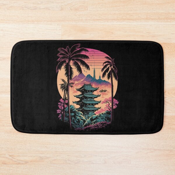 Item preview, Retrowave Tokyo Pagoda Sunset With Palm Trees designed and sold by SamuraiSwords.