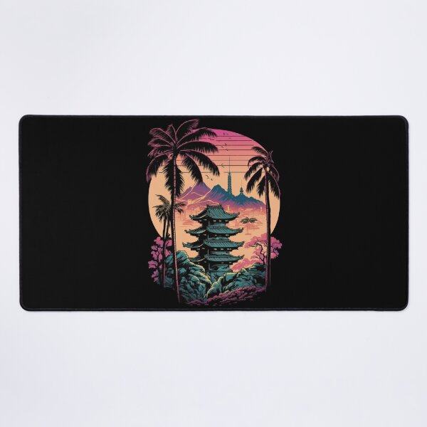Item preview, Retrowave Tokyo Pagoda Sunset With Palm Trees designed and sold by SamuraiSwords.