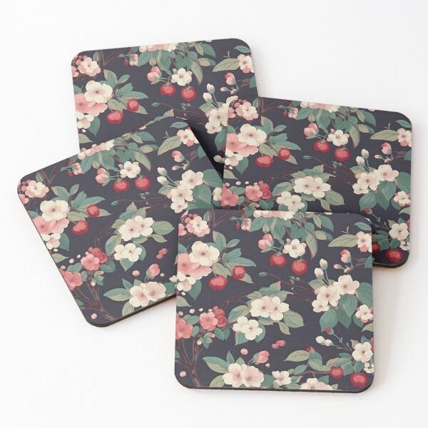 Artikelvorschau, Frühlings-Kimono-Muster im japanischen Stil aus Sakura und roten Früchten entworfen und verkauft von CroffleStudio.