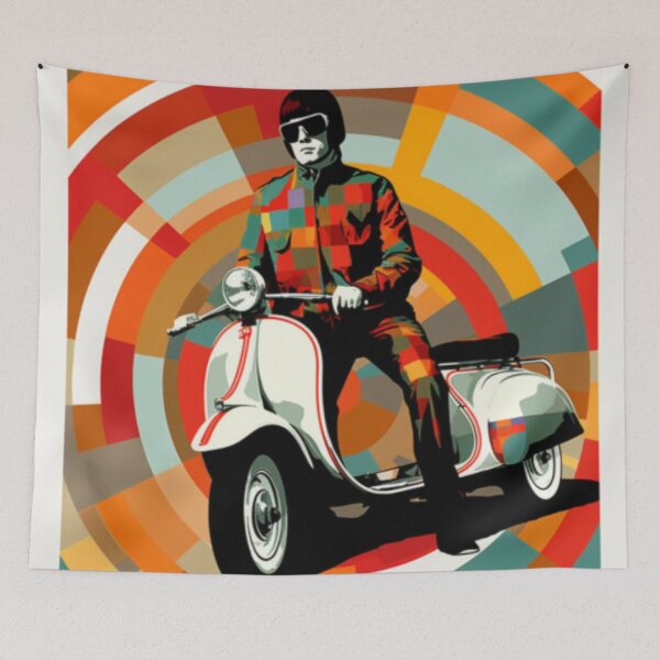 Item preview, MOD Retro Vintage 1960s 60s London Mod on Scooter Mod-Inspired Art Optic Art Graphic Design designed and sold by Step, Repeat.