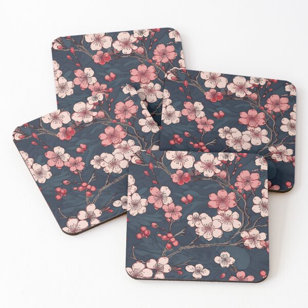 Artikelvorschau, Frühlings-Kimono-Muster im japanischen Stil von Sakura auf schwarzem Hintergrund entworfen und verkauft von CroffleStudio.