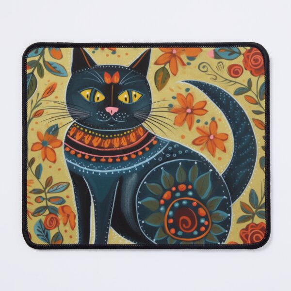 Item preview, Chromatic Feline Fantasy - Vibrant 1960s Folk Art Inspired Cat Illustration designed and sold by EndlessTextures.