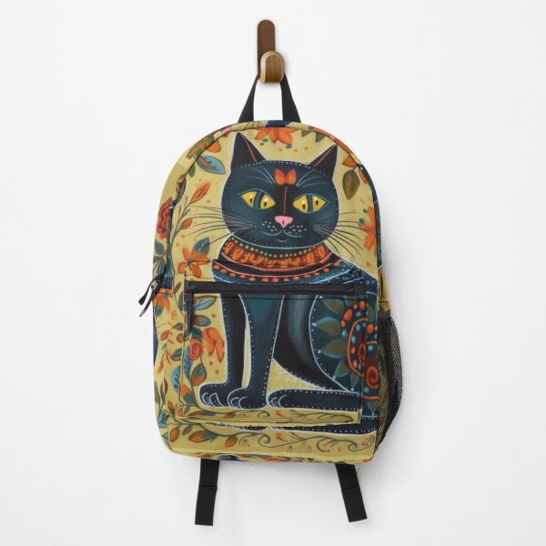 Item preview, Chromatic Feline Fantasy - Vibrant 1960s Folk Art Inspired Cat Illustration designed and sold by EndlessTextures.
