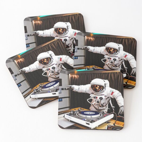 Item preview, astronaut DJ on turntables designed and sold by bluegreen.