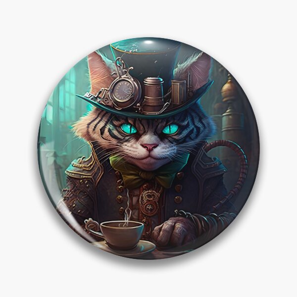 Item preview, Steampunk Cheshire Cat & Coffee Retro Alice in Wonderland designed and sold by AIWanderer.