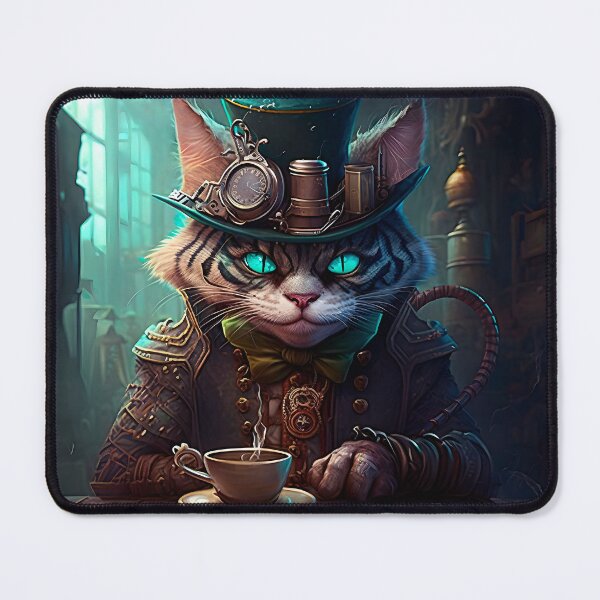 Item preview, Steampunk Cheshire Cat & Coffee Retro Alice in Wonderland designed and sold by AIWanderer.