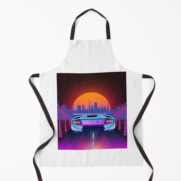 Artikelvorschau, Sonnenuntergang im Synthwave-Stil über der Stadt und dem Auto entworfen und verkauft von Szafone.